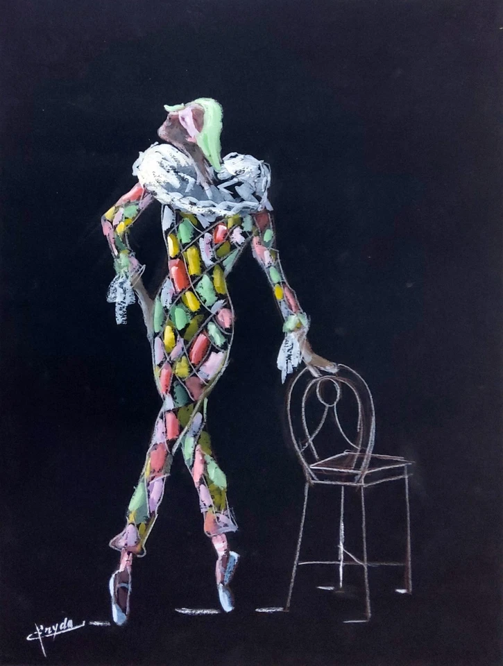 ARLEQUIN - Peinture gouache sur papier  signée - 33x26 cm - Photo 1/1