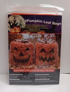 Pumpkin Face Leaf Bag - Halloween Lawn Decor - 2 Bags 24"x30"  - Picture 1 of 6