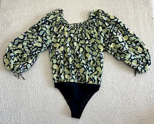Free People Intimately Bodysuit sz Medium Sundown Paisley Long Puff Sleeves - Picture 1 of 14