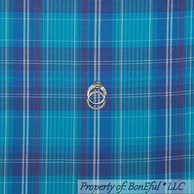 BonEful Fabric FQ Cotton Quilt Blue Aqua White Plaid Block Square Stripe Holiday - Image 1 of 4