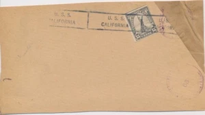 USS California repeating box cancel on part envelope front 15c Statue of Liberty - Picture 1 of 1