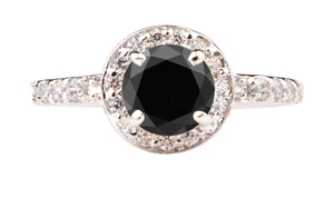 14KT Gold 2.10Ct 100% Natural Jet Black Diamond With White Accents Diamond Ring - Picture 1 of 6