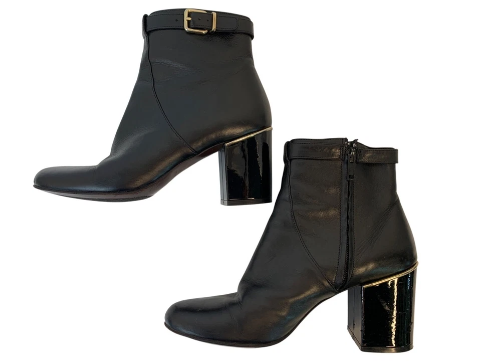 Robert Clergerie Botines Cuero Mantecoso Negro Tacones Gruesos Francia F9063 Foto 1 de 4