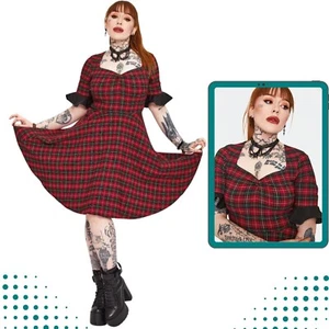 Tartan Midi Gothic Alternative Style Dress - Picture 1 of 5