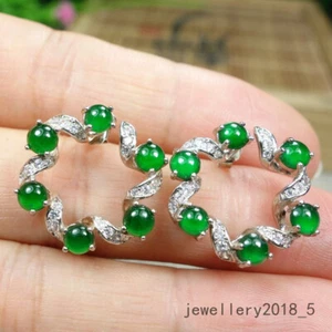 Certified Icy Green 冰绿 Burma 100% Natural A jadeite Jade Earring 925silver 耳钉 - Picture 1 of 20