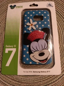 New Disney Parks D-Tech Minnie Mouse Blue White Polka Dot Bling Flower Galaxy S7 - Picture 1 of 4