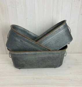 Large Oval Trough Galvanised Metal Planters Copper Edge Plant Flower Pot Garden - Picture 1 of 2