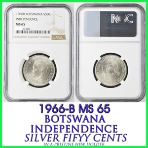 1966 B BOTSWANA Silver 50C NGC MS 65 FIFTY CENTS - Picture 1 of 7