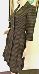 40’s Vintage Black Brown Gingham “Junior Set” Rockabilly Coat Dress - Picture 1 of 6
