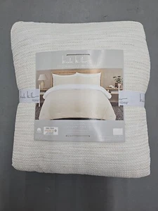 NICOLE MILLER FULL/QUEEN COTTON WAFFLE BEIGE 3 PIECE COMFORTER SET - Picture 1 of 7