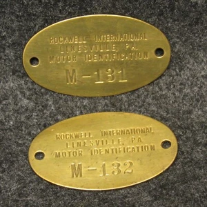 2 Rockwell International Linesville PA Motor ID Messing Anhänger Anhänger M-131 M-132 2"  - Bild 1 von 2