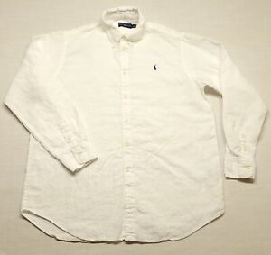 Ralph Lauren White Linen Shirt Size XL Blue Pony Long Sleeve Button Down