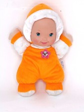 Fisher Price Baby First Plush Doll Vinyl Face w/Rattle Orange - Clean and Soft