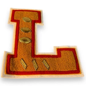 VTG Letterman  Jacket Patch Letter L W/Football Pins. Grease, Highschoool, Jock, - Picture 1 of 8