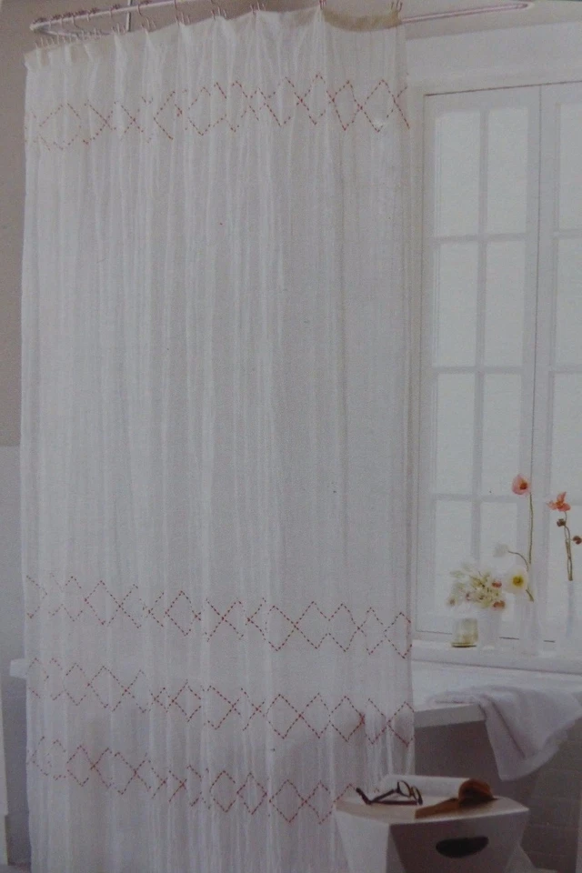 Threshold Shower Curtain Smocked Zigzag 100 Cotton Embroidery 72x72 White