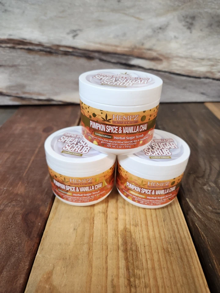 3Pk Hempz тыквы специи ваниль чай травяной сахар скраб отшелушивающий и польский 4 унц - Изображение 1 из 1