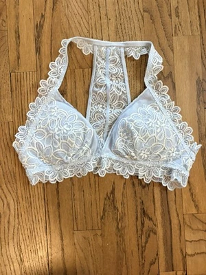 Bralette halter de encaje floral Aerie, azul claro, extra pequeño Foto 1 de 4