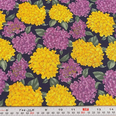 Les Jardin by Hoffman Florals on Navy Cotton Fabric by the HALF YARD 18" x 43" - Image 1 of 2