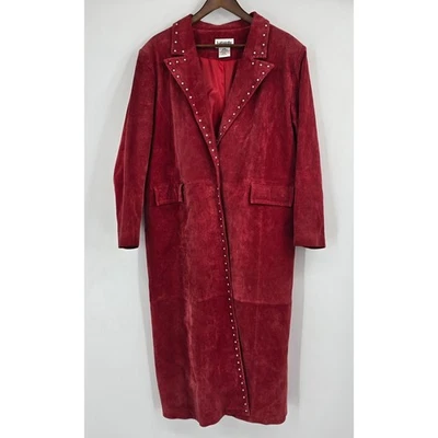 Gabardina vintage Bagatelle de gamuza con tachuelas - cuero rojo intenso - se adapta a L/XL o 1X Foto 1 de 4