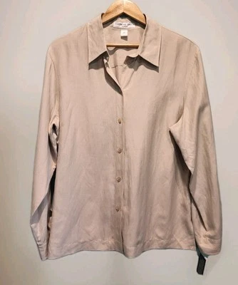 New Beige Silk Linen Long Sleeve Lightweight Button Up Top Sz 16 Minimalist  - Image 1 of 4