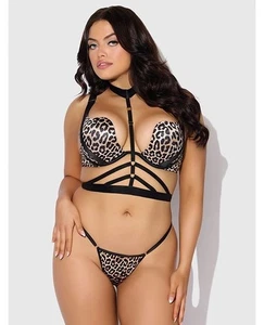 Devon Leopard Plus Push-Up Bra Harness & G-String Lingerie Set 3X/4X - Picture 1 of 2