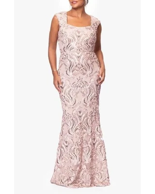 Vestido Vaina Xscape Arena Rubor Lentejuelas Apliques Florales Talla 14 $308 Foto 1 de 3