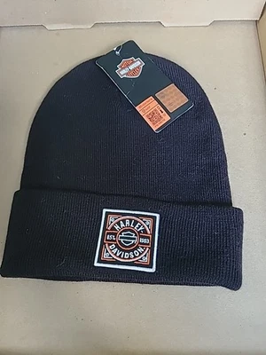 Harley-Davidson Men's H-D Label Patch Embroidered Cuffed Beanie Hat - Black - Image 1 of 4