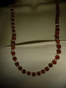 MURANO GLASS BURNT SWIRL ORANGE & CLEAR & AB CRYSTALS NO CLASP 14" NECKLAC #28/9 - Picture 1 of 4