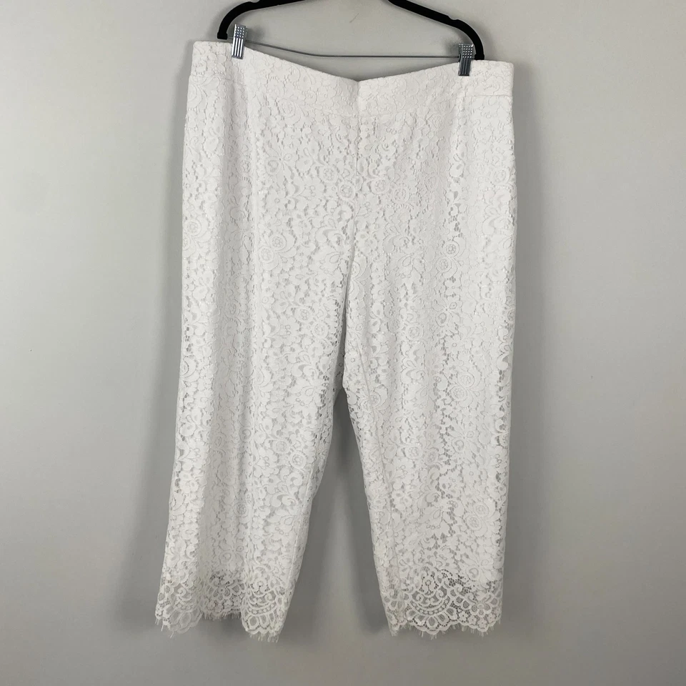 Pantalones Isaac Mizrahi de encaje tejido de pierna ancha blanco brillante talla 1XP Pull On A375765 Foto 1 de 4