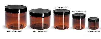 8 oz AMBER Basic Jar 70/400 PET w/ CHOICE of caps -32 sets FREE SHIPPING - Image 1 of 4