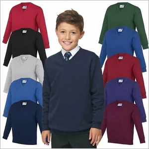 AWDis Kids Academy V-NECK Sweatshirt Soft Cotton Jersey Boys Girls School Jumper - Picture 1 of 17