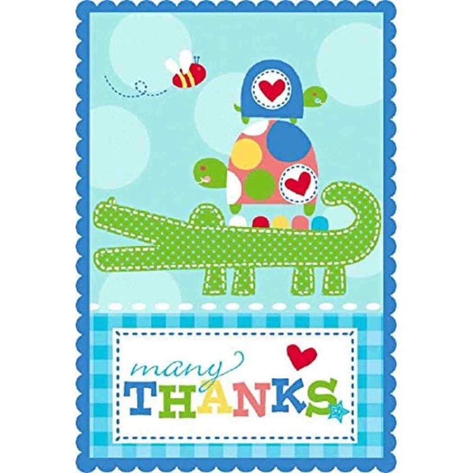 Tarjetas de notas de agradecimiento Ahoy Baby ballena azul caimán animales baby shower fiesta Foto 1 de 1
