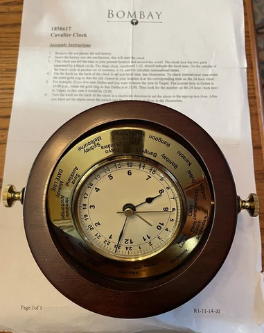 Bombay Company Cavalier Clock 1858617.  Global Time Displays Cover