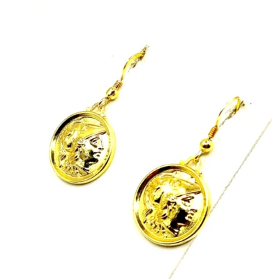 Pendientes colgantes hechos a mano Athena Owl enchapados en oro 925 de plata de ley para mujer Foto 1 de 4