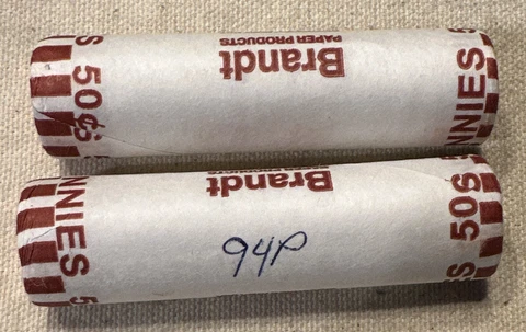 Two 1994 Shotgun Wrapped Lincoln Cent Rolls Cover