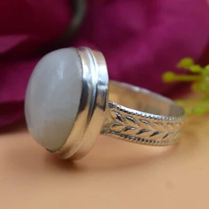 925 Sterling Silver Rainbow Moonstone Gemstone Jewelry Ring (US) Size-6.75'' - Picture 1 of 5