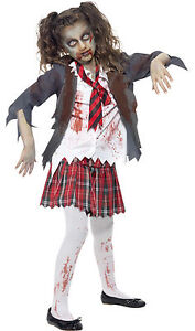 Zombie Monster School Girl Kid Teen Smiffys Halloween Fancy Dress Costume 7-14