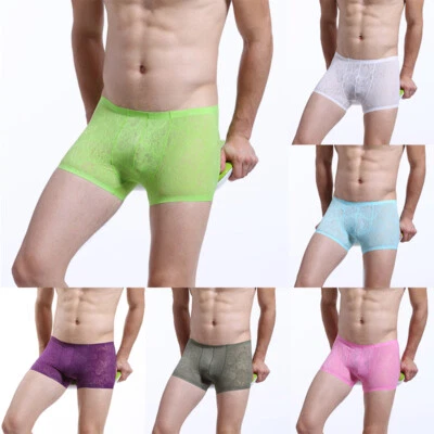 Men's Sexy Underwear Convex Pouch Ultra Thin Boxer Shorts Floral Male Panties⊥ - Image 1 of 4