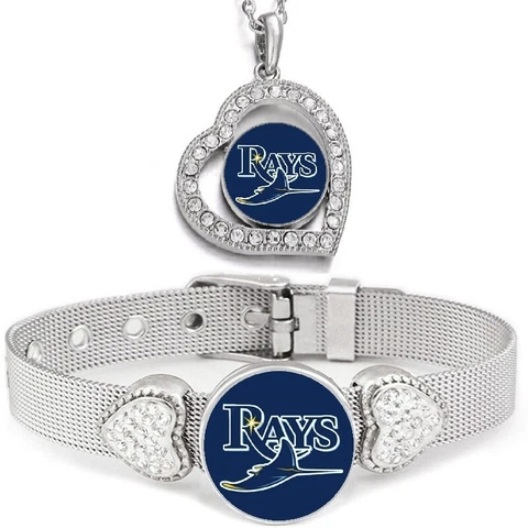 2PcSet Tampa Bay Rays Womens Sterling Silver Necklace With Bracelet Cover