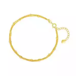 18K Solid Gold Chopin Chain Double layer Bracelet Bead Heart Charm Jewelry 7.1" - Picture 1 of 13