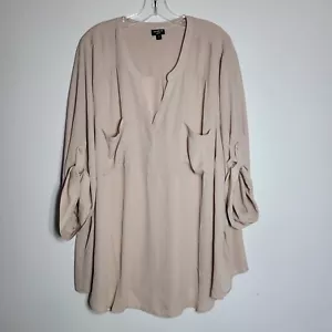 Torrid Harper Top Plus Size 5X Beige Nude Tab Sleeve Pockets Pullover 3/4 Sleeve - Picture 1 of 4