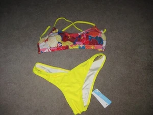 New Cupshe bikini Floral top bright yellow bikini bottom size S - Picture 1 of 2