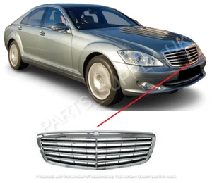 NUEVO PARA MERCEDES CLASE S W221 2005-2009 PARACHOQUES DELANTERO PARRILLA CENTRAL NEGRO CROMADO - Imagen 1 de 2