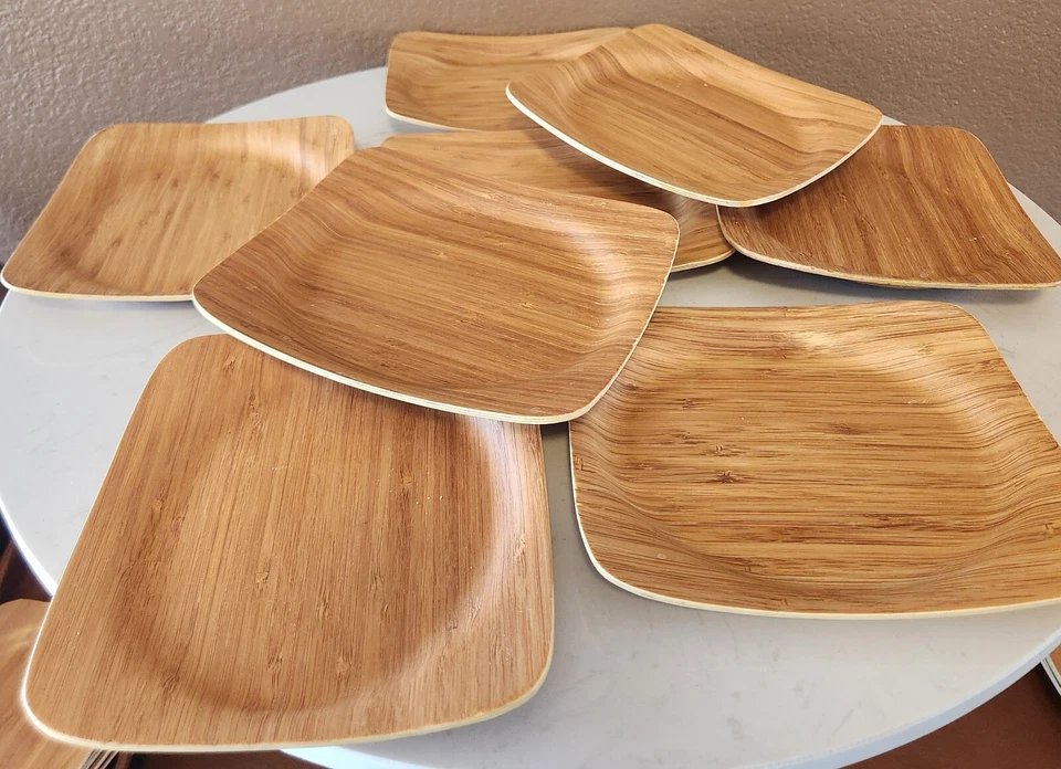 Crate & Barrel Square Bamboo "Environmentally Friendly" Salad Plates- Set of 8 - Image 1 of 4
