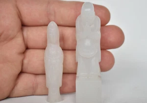 Antique Chinese Carved White Jade Buddha Figurine & Guanyin Pendant - Picture 1 of 16