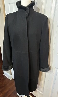 Charter Club Mujer Mezcla de Lana Negro Certificado de Autenticidad Cuello de Piel Sintética Talla 6 Frontal a Presión Nuevo sin Etiquetas Foto 1 de 4