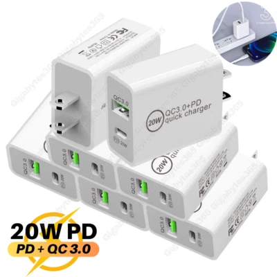 Lote Cargador de Pared Rápido USB C 20W PD Tipo C Adaptador Para iPhone 15/14/13/12/11/XR/8 Foto 1 de 4