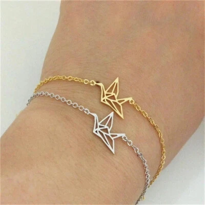 Origami Kranich Vogel Armband Edelstahl Gold Silber Origami Kranich Armkettchen - Bild 1 von 4