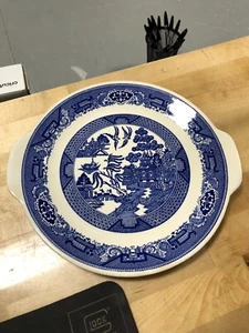 Royal China Willow Ware 10" Round Handled Serving Tray Blue White Underglaze - Picture 1 of 2