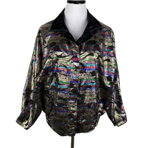 De VOGUE Collection Vintage Metallic Reversible Full Zip Disco Jacke Damen L - Bild 1 von 12